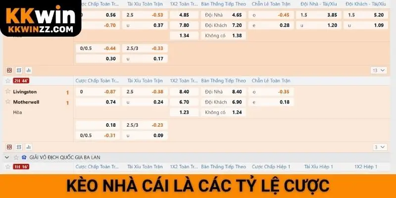 Kèo nhà cái là các tỷ lệ cược